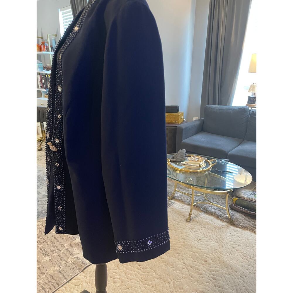 Maxie Klein Collections 24W Navy Embellished Evening Jacket Beaded Lady Blazer - Picture 5 of 7